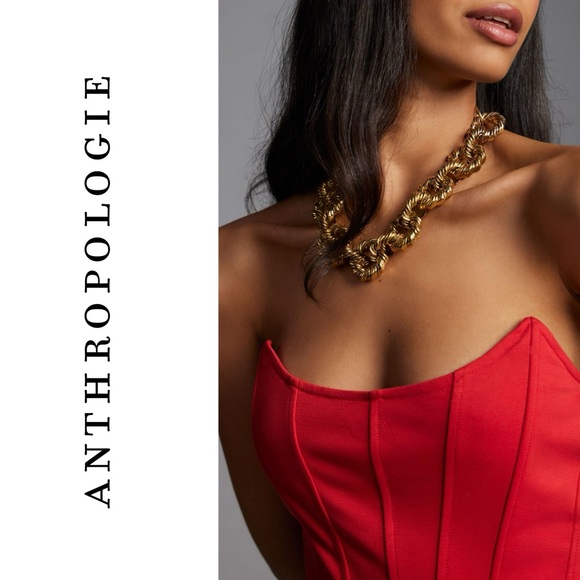 Anthropologie Strapless Seamed Corset Bustier Top XL Red - Picture 3 of 6